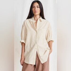 Apiece Apart cream with mustard stripe oversized button down shirt